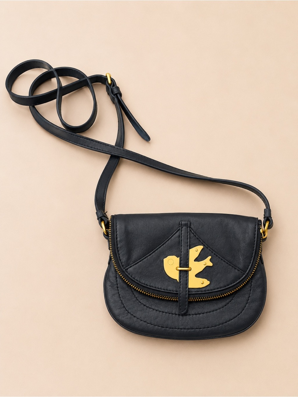 Marc by Marc Jacobs Black Leather Crossbody with Gold Bird Accent